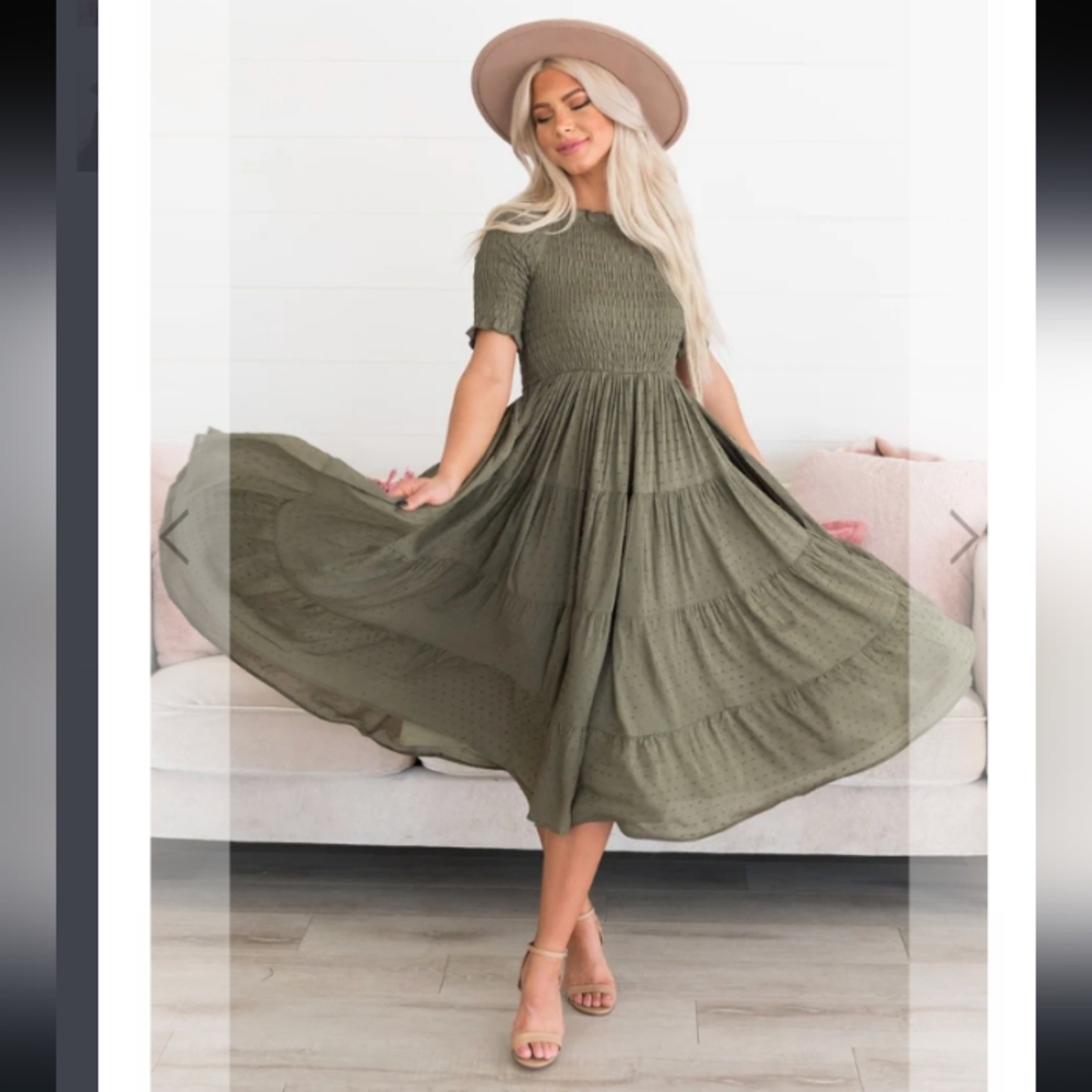 Elegant Olive Green Midi Dress